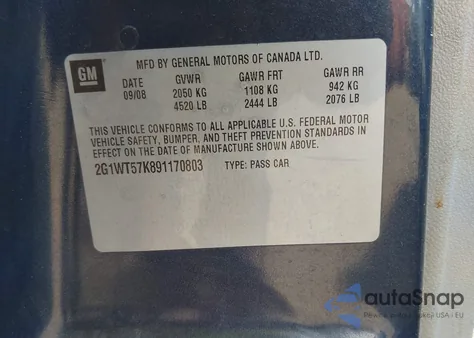 2009 Chevrolet Impala Lt из США, поврежденный, VIN 2G1WT57K891170803